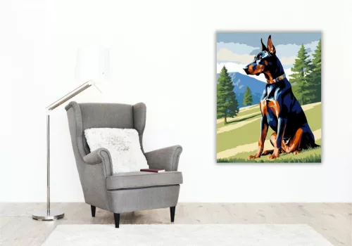 Doberman Pinscher a Dombtetőn - számfestő készlet - Számfestő.hu - 50×60cm - keretre feszítve