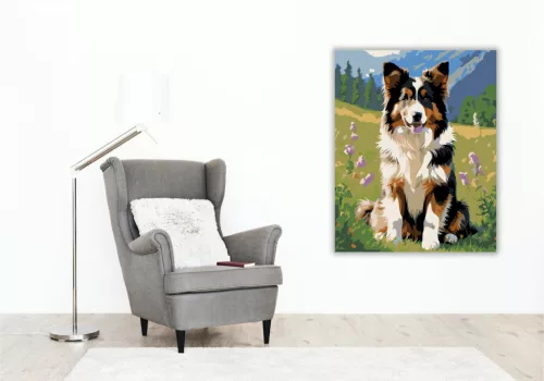Collie Kiskutya a Vadvirágos Mezőn - számfestő készlet - Számfestő.hu - 50×60cm - keretre feszítve