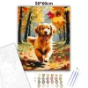 Golden Retriever Kiskutya Őszi Erdőben - számfestő készlet - Számfestő.hu - 50×60cm - Keret nélkül
