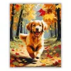 Golden Retriever Kiskutya Őszi Erdőben - számfestő készlet - Számfestő.hu - 80×100cm - Keret nélkül