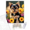 Yorkshire Terrier Kiskutya Virágok Között - számfestő készlet - Számfestő.hu - 60×70cm - keret nélkül