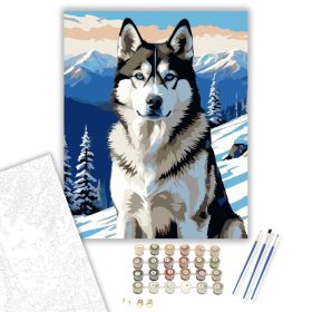 Szibériai Husky a Hegytetőn - számfestő készlet - Számfestő.hu - 40×50cm - keret nélkül