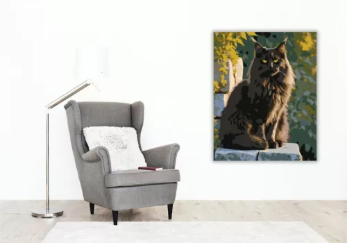 Fekete Maine Coon Kőfalon - számfestő készlet - Számfestő.hu - 80×100cm - keret nélkül