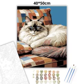 Alvó Ragdoll Macska - számfestő készlet - Számfestő.hu - 40×50cm - Keret nélkül
