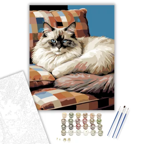 Alvó Ragdoll Macska - számfestő készlet - Számfestő.hu - 60×70cm - keret nélkül