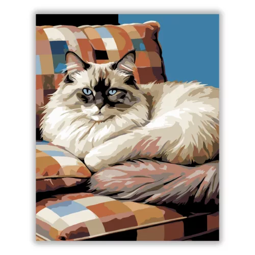 Alvó Ragdoll Macska - számfestő készlet - Számfestő.hu - 40×50cm - Keret nélkül