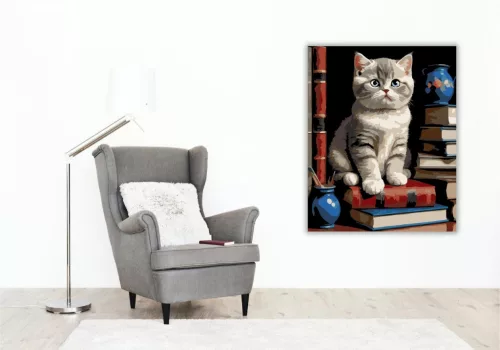 Gondolkodó Brit Rövidszőrű Kiscica - számfestő készlet - Számfestő.hu - 80×100cm - keret nélkül