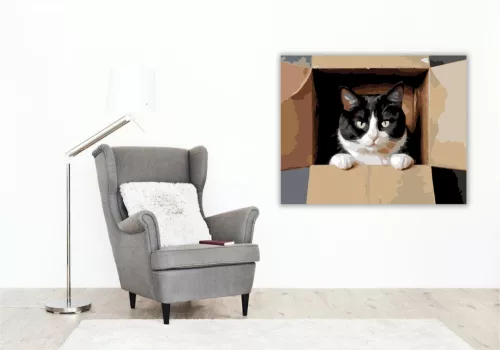 Kíváncsi Tuxedo Macska Dobozban - számfestő készlet - Számfestő.hu - 50×60cm - keret nélkül