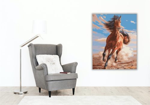 Vágtató barna ló - számfestő készlet - Számfestő.hu - 80×100cm - keretre feszítve