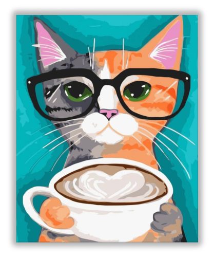 Macska kávéval - számfestő készlet