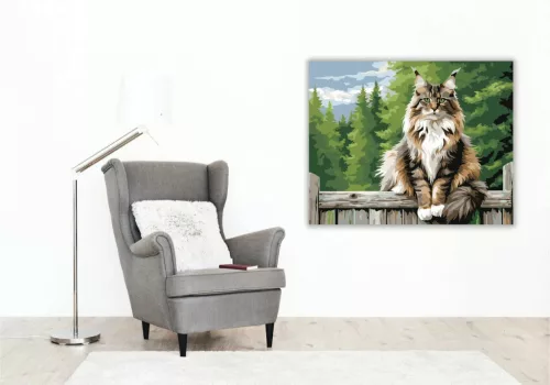Büszke Maine Coon a Kerítésen - számfestő készlet - Számfestő.hu - 40×50cm - Keret nélkül