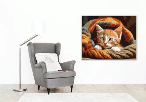 Vörös Kiscica Puha Takaróban - számfestő készlet - Számfestő.hu - 40×50cm - keret nélkül