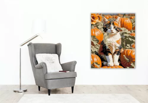 Kiscica a Tökök Között - számfestő készlet - Számfestő.hu - 80×100cm - keret nélkül