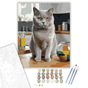 British Shorthair Macska a Konyhapulton - számfestő készlet - Számfestő.hu - 40×50cm - keret nélkül