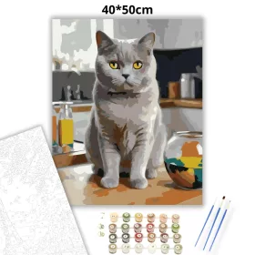 British Shorthair Macska a Konyhapulton - számfestő készlet - Számfestő.hu - 40×50cm - Keret nélkül