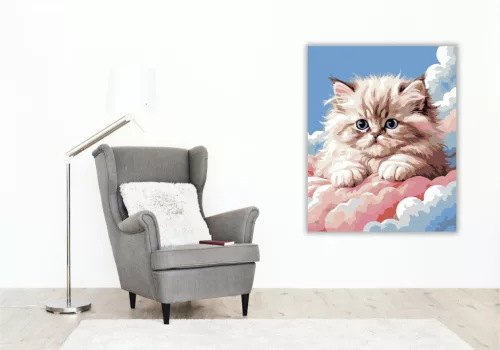 Persa Kiscica Felhőkön - számfestő készlet - Számfestő.hu - 80×100cm - keret nélkül