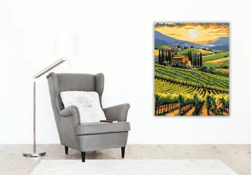 Naplemente a Toszkán Szőlőskertben - számfestő készlet - Számfestő.hu - 60×70cm - keretre feszítve
