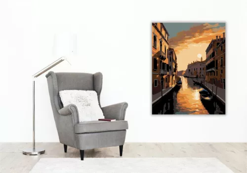 Velencei Naplemente a Csatornán - számfestő készlet - Számfestő.hu - 60×70cm - keretre feszítve