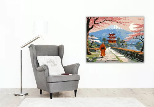 Napkelte az Ősi Japán Templomnál - számfestő készlet - Számfestő.hu - 40×50cm - keret nélkül