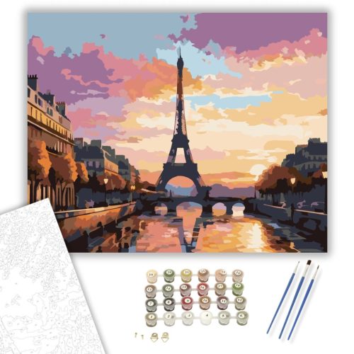 Napkelte az Eiffel-torony Fölött - számfestő készlet - Számfestő.hu - 80×100cm - keret nélkül