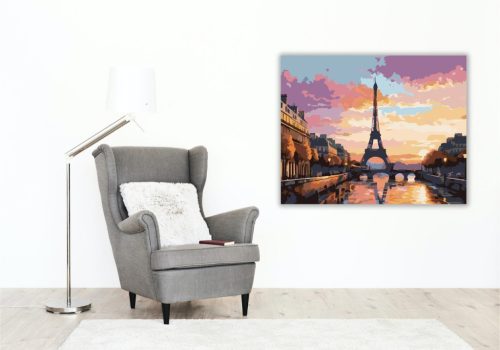 Napkelte az Eiffel-torony Fölött - számfestő készlet - Számfestő.hu - 40×50cm - keretre feszítve