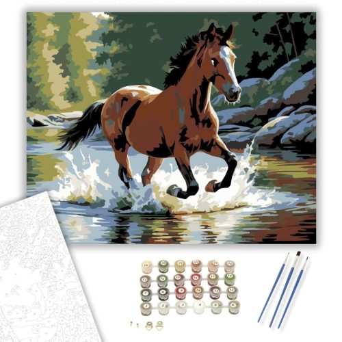 Játékos Csikó a Patakban - számfestő készlet - Számfestő.hu - 40×50cm - keret nélkül
