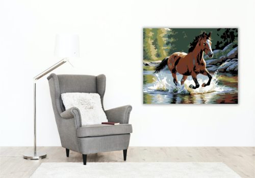 Játékos Csikó a Patakban - számfestő készlet - Számfestő.hu - 60×70cm - keret nélkül