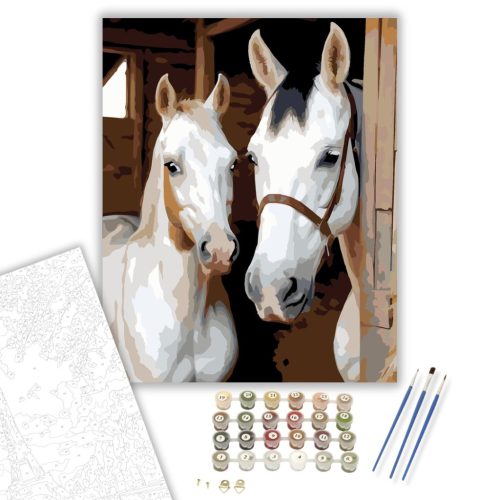 Fehér Kancák a Stabilban - számfestő készlet - Számfestő.hu - 40×50cm - keret nélkül