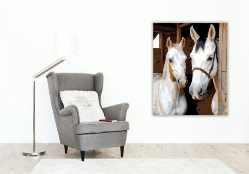 Fehér Kancák a Stabilban - számfestő készlet - Számfestő.hu - 60×70cm - keret nélkül