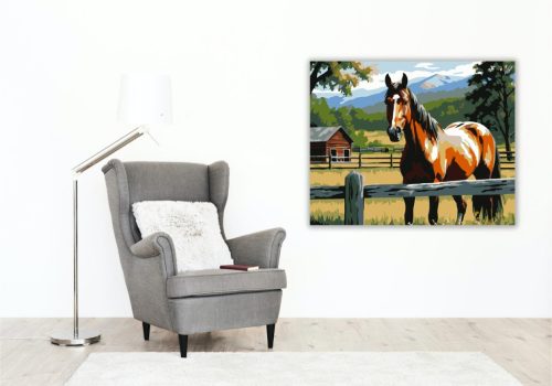 Nyugodt Pej Ló a Farmon - számfestő készlet - Számfestő.hu - 40×50cm - keretre feszítve