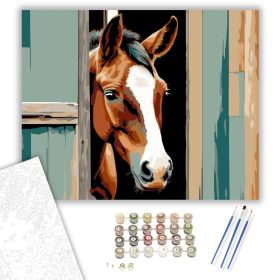 Kíváncsi Fiatal Csikó az Istállónál - számfestő készlet - Számfestő.hu - 40×50cm - keret nélkül