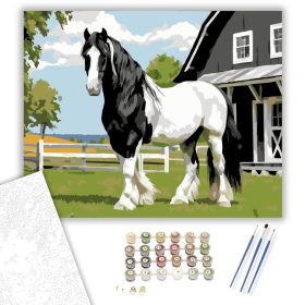Gypsy Vanner Ló a Farm Előtt - számfestő készlet - Számfestő.hu - 40×50cm - keret nélkül