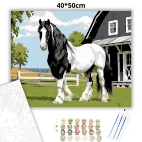 Gypsy Vanner Ló a Farm Előtt - számfestő készlet - Számfestő.hu - 40×50cm - Keret nélkül