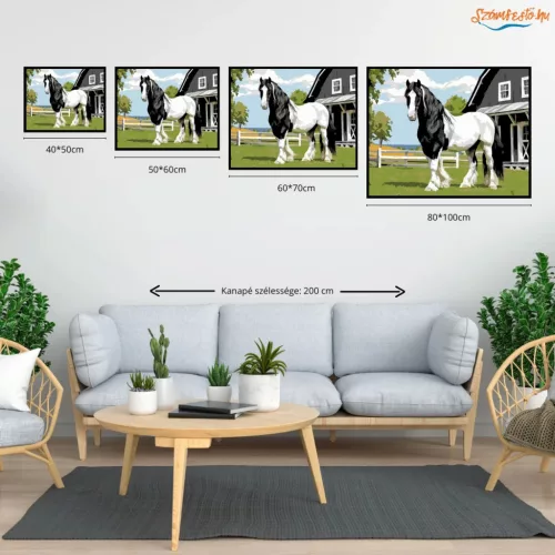 Gypsy Vanner Ló a Farm Előtt - számfestő készlet - Számfestő.hu - 40×50cm - Keret nélkül