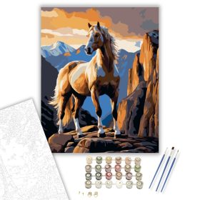 Felágaskodó Palomino Ló a Hegyekben - számfestő készlet - Számfestő.hu - 40×50cm - keret nélkül