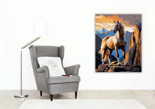 Felágaskodó Palomino Ló a Hegyekben - számfestő készlet - Számfestő.hu - 40×50cm - Keret nélkül