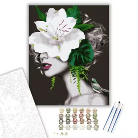 Fehér virágos arc - számfestő készlet - Számfestő.hu - 40×50cm - keret nélkül