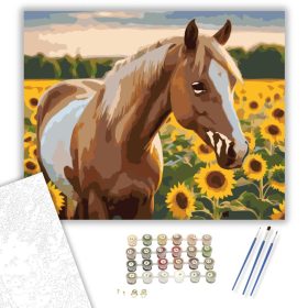 Palomino Ló Napraforgók Között - számfestő készlet - Számfestő.hu - 40×50cm - keret nélkül