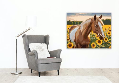 Palomino Ló Napraforgók Között - számfestő készlet - Számfestő.hu - 40×50cm - keret nélkül