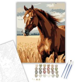 Gesztenyebarna Ló a Búzamezőn - számfestő készlet - Számfestő.hu - 40×50cm - keret nélkül