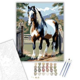 Gypsy Vanner Ló a Kerítésnél - számfestő készlet - Számfestő.hu - 40×50cm - keret nélkül