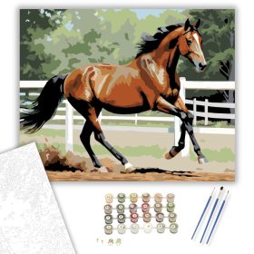 Vágtató Pej Ló a Ranch Udvarán - számfestő készlet - Számfestő.hu - 40×50cm - keret nélkül