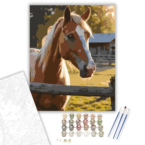 Palomino Ló a Hajnalban - számfestő készlet - Számfestő.hu - 40×50cm - keretre feszítve