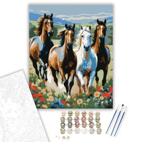 Vágtató Lovak a Vadvirágos Rétben - számfestő készlet - Számfestő.hu - 40×50cm - keret nélkül