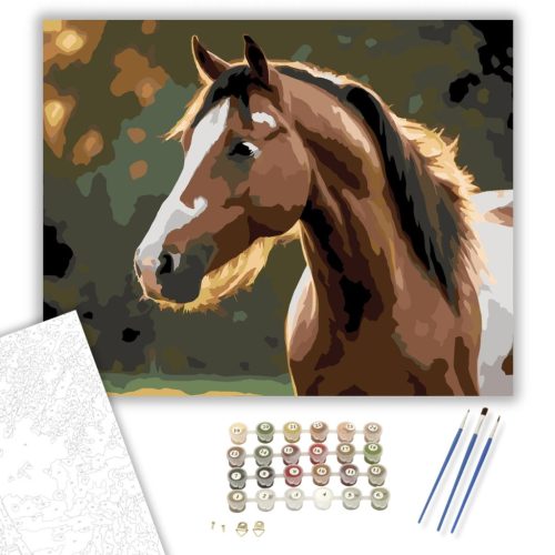 Pezsgő Pej Ló Naplementében - számfestő készlet - Számfestő.hu - 40×50cm - keret nélkül