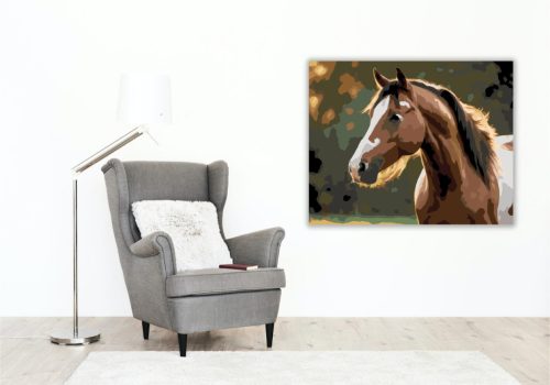 Pezsgő Pej Ló Naplementében - számfestő készlet - Számfestő.hu - 40×50cm - keret nélkül