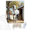 Szürke Ló az Istállónál - számfestő készlet - Számfestő.hu - 40×50cm - keretre feszítve
