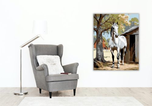 Szürke Ló az Istállónál - számfestő készlet - Számfestő.hu - 40×50cm - keret nélkül