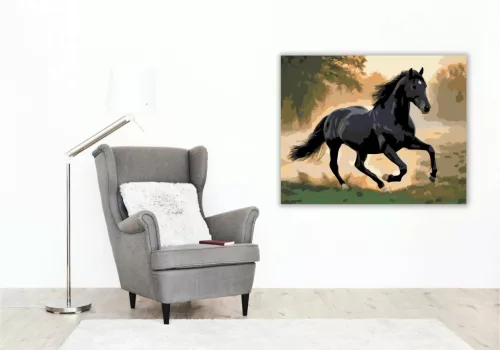 Fríz Ló a Ködös Mezőn - számfestő készlet - Számfestő.hu - 60×70cm - Keret nélkül