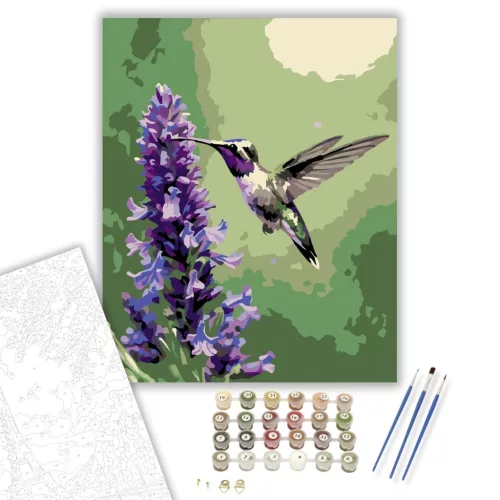 Kolibri a Levendulánál - számfestő készlet - Számfestő.hu - 40×50cm - keret nélkül